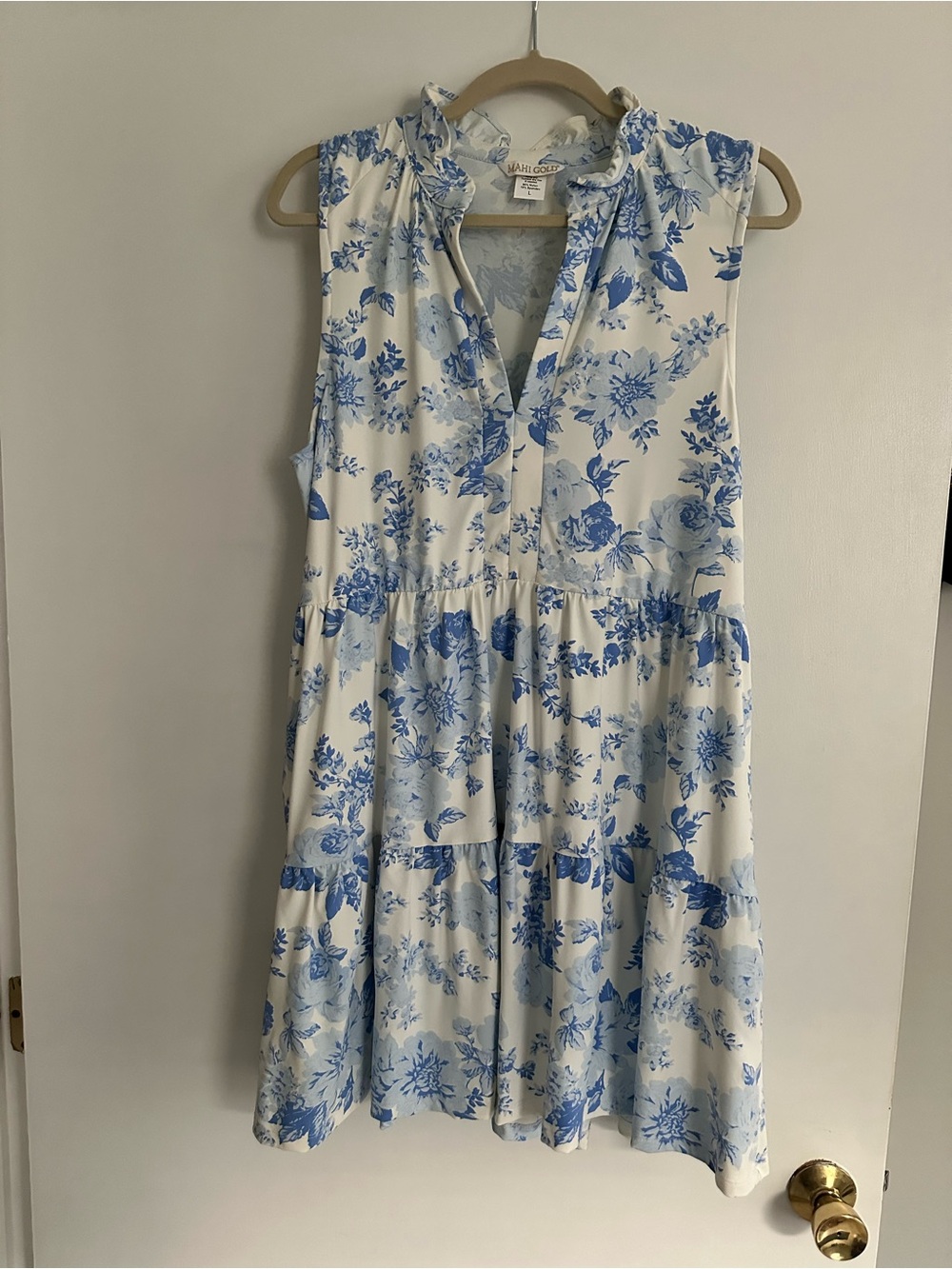 MAHI GOLD White Strapless Dress with Blue Floral Print